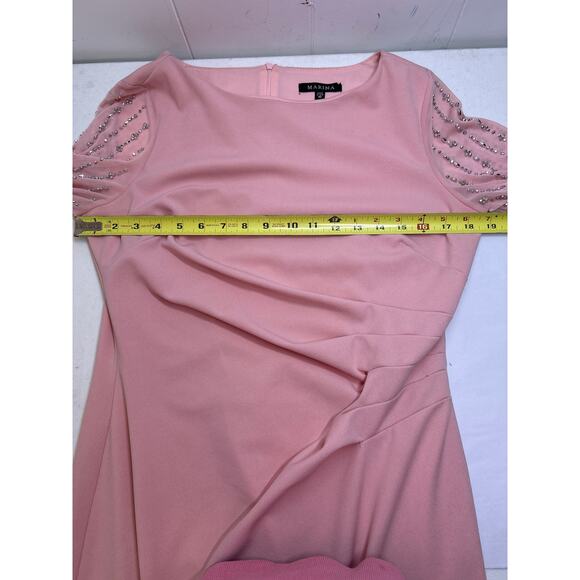 Marina Women's Pink Beaded Long Sleeve Sheath Dress in Size 10 NWT - Picture 6 of 10